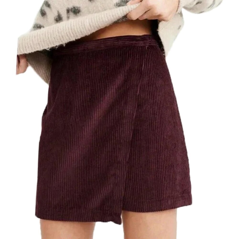 Abercrombie & Fitch Mini Skirt Womens Size M Maroon Corduroy Wrap